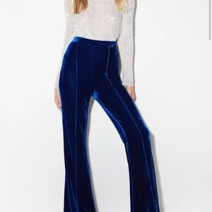 Royal blue wide leg velvet pants